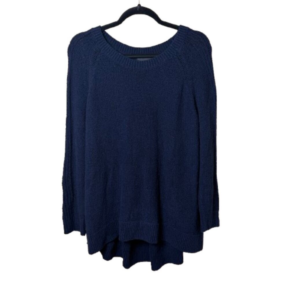 BANANA REPUBLIC Boucle Knit Sweater w Contrast Cable Sleeves Size large navy